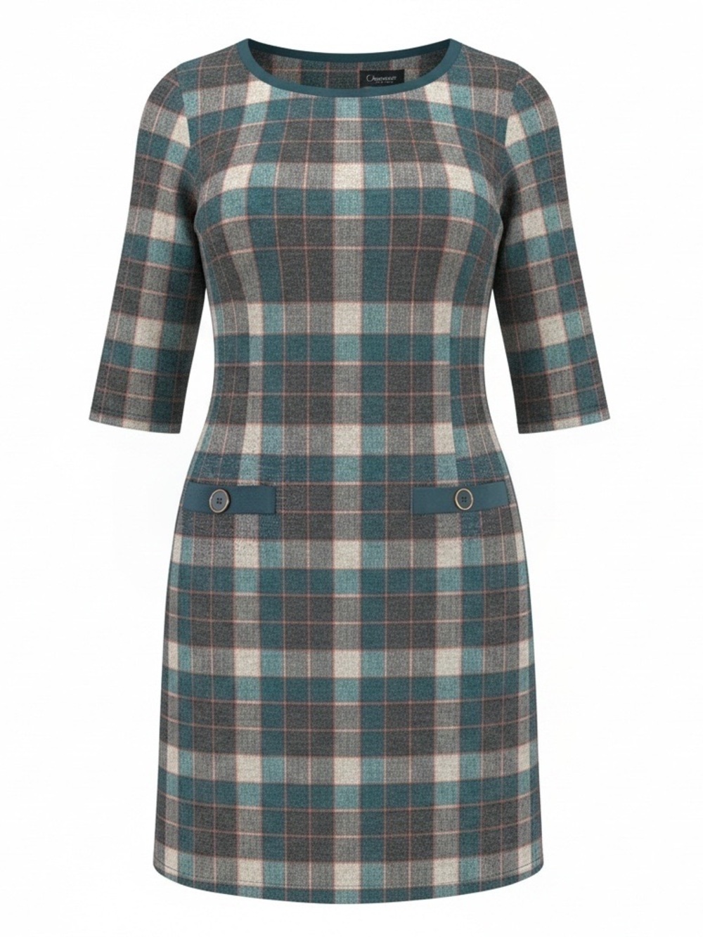 Connected Apparel Classic Plaid Sheath Dress- PLC